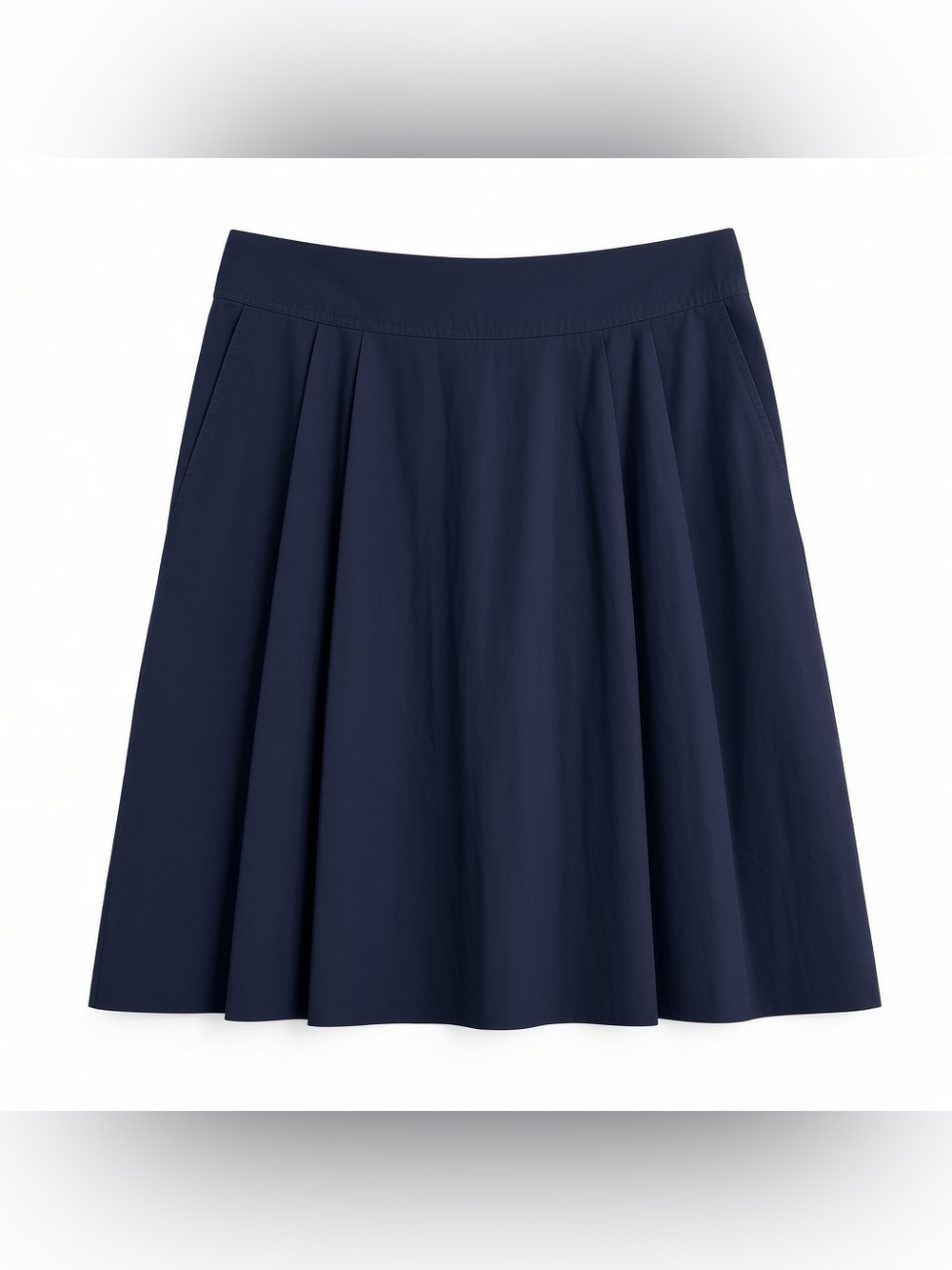 Lands End Navy Blue Pleated Cotton Skirt Sz 8 Pockets Preppy Corporate Chic